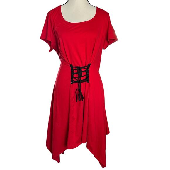Red Corset Belt Handkerchief Hem Dress Womens Small Goth Witchy Cosplay Festival - Picture 1 of 7